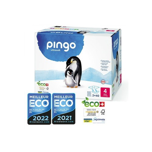 PINGO COUCHES ÉCOLOGIQUES JETABLES MAXI JUMBO TAILLE 4 (7-18KG) 2X40 COUCHES