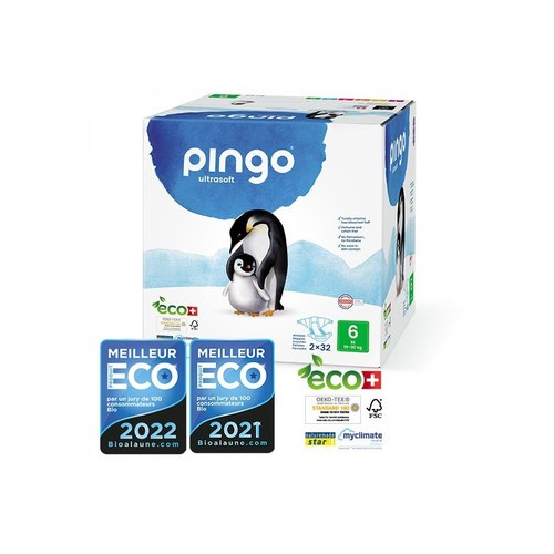 PINGO COUCHES ÉCOLOGIQUES JETABLES JUMBO XL TAILLE 6 (15-30KG) 2X32 COUCHES