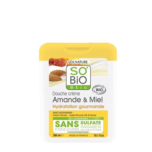 SO BIO DOUCHE CREME HYDRATATION GOURMANDE A L'AMANDE DOUCE ET MIEL 300ML
