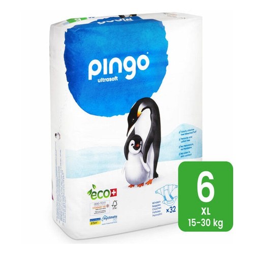 PINGO COUCHES ÉCOLOGIQUES JETABLES XL TAILLE 6 (15-30KG) 32 COUCHES