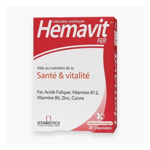 Vitabiotics  Hemavit Fer Santé et Vitalité 30 capsules