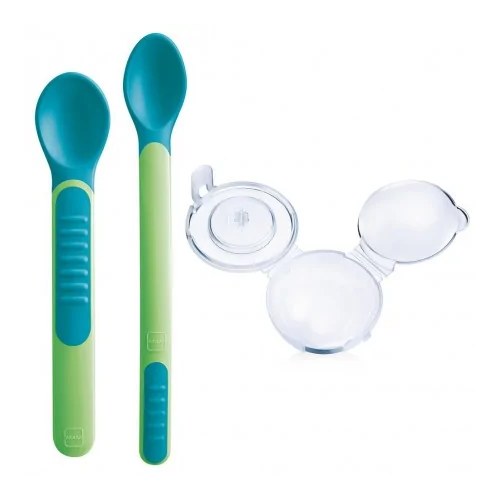 MAM 2 CUILLÈRES THERMO SENSIBLES + ÉTUI COULEUR VERTE 6+ MOIS