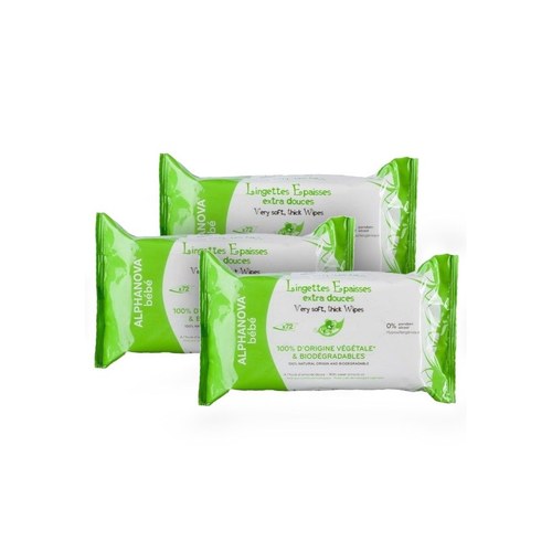 ALPHANOVA Lot 3 paquets de 72 lingettes biodégradables