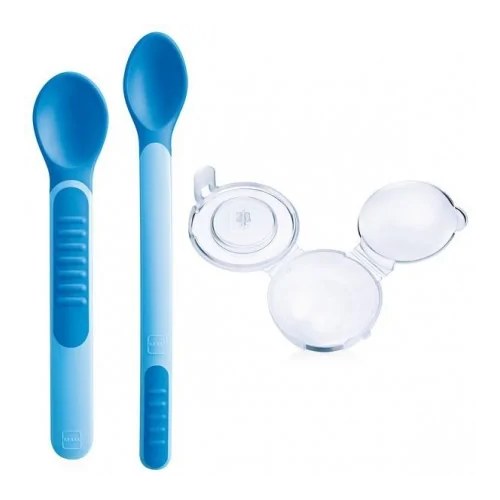 MAM 2 CUILLÈRES THERMO SENSIBLES + ÉTUI COULEUR BLEU 6+ MOIS