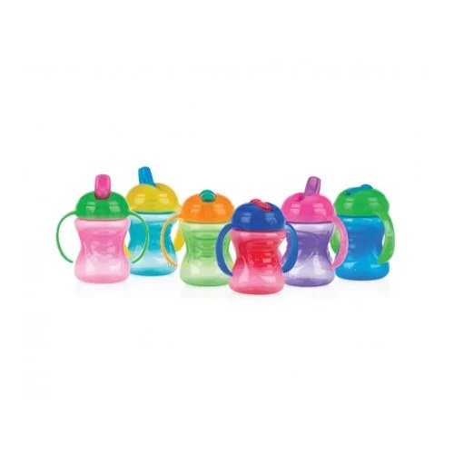 NUBY Gobelet en PP à Anses et Bec rigide et fermeture à clik couvercle 240ml  +6mois -ID10209