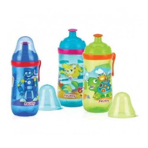 NUBY Gobelet anti-goutte sportif Pop-up imprimé en PP avec couverle 360ml  +18mois - ID1250