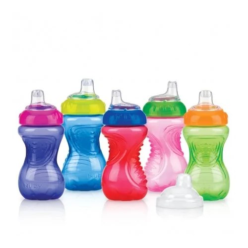 Nûby Gobelet en Poly 300 ml EASY GRIP, bec silicone anti-fuite +9 mois avec couvercle Réf : ID9648