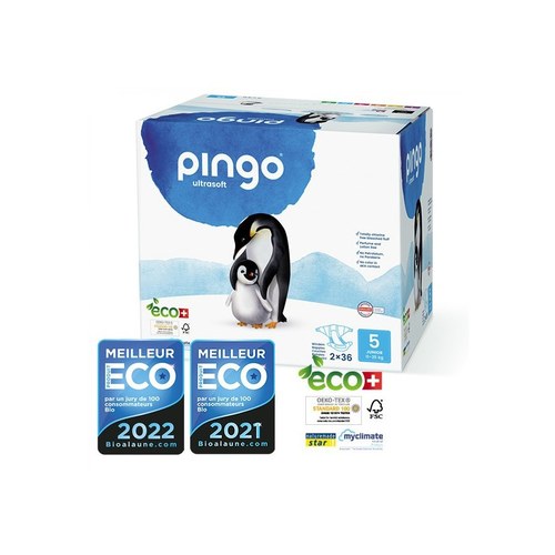 PINGO COUCHES ÉCOLOGIQUES JETABLES JUNIOR JUMBO TAILLE 5 (11-25KG) 2X36 COUCHES
