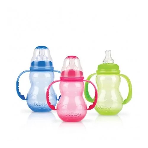 Nûby Biberon Polycarbonate 210 ml col standard à ances avec tétine débit variable +0 mois Réf : ID1092