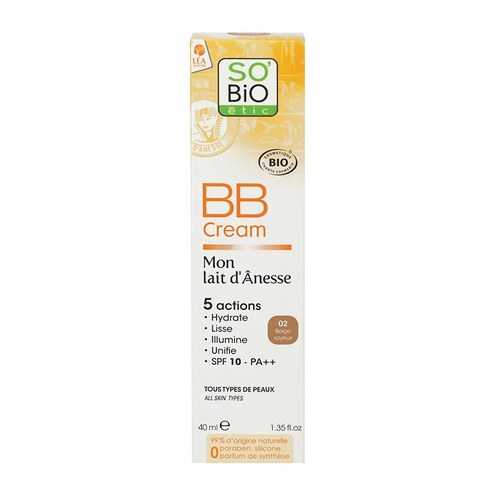 SO BIO BB CREAM - N°2 BEIGE SOYEUX BIO  5 ACTION TEINTE UNIVERSELLE 40ML AU LAIT D'ANESSE