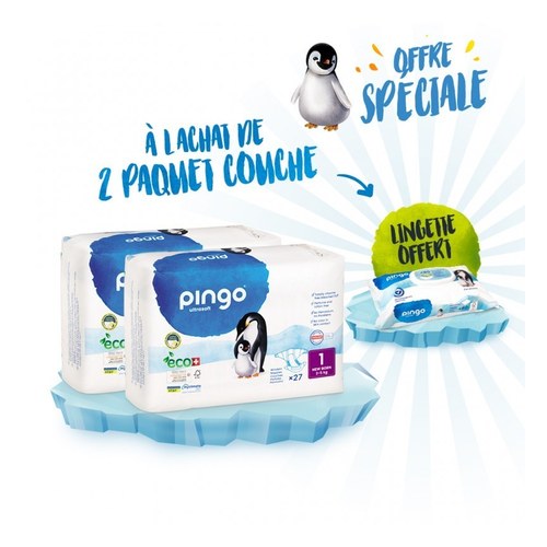 PINGO PACK 2 PAQUET COUCHE NOUVEAU NÉ TAILLE 1 + LINGETTE OFFERT