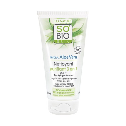SO'BIO GEL NETTOYANT PURIFIANT 3 EN 1 "HYDRA ALOE VERA" 150 ML