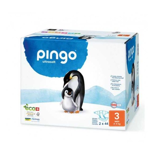 PINGO COUCHES ÉCOLOGIQUES JETABLES MIDI JUMBO TAILLE 3 (4-9KG) 2X44 COUCHES