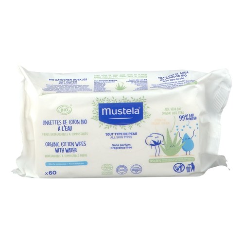 Mustela Lingettes de Coton Bio à l'Eau certifiées BIO 60 Piéces